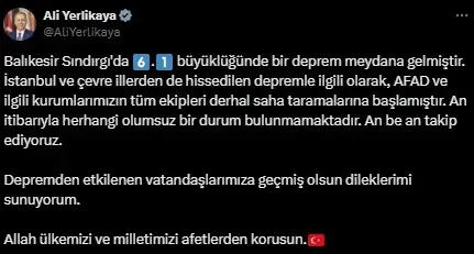 Balıkesir'de 6.1 büyüklüğünde deprem! İstanbul dahil birçok ilde hissedildi