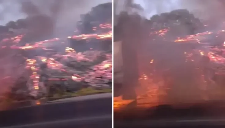 Kara yolunda araçta çıkan yangın ormanlık alana sıçradı