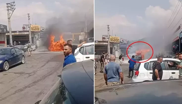 Kendi kendine yanmaya başlayan elektrikli otomobil dakikalar içinde küle döndü