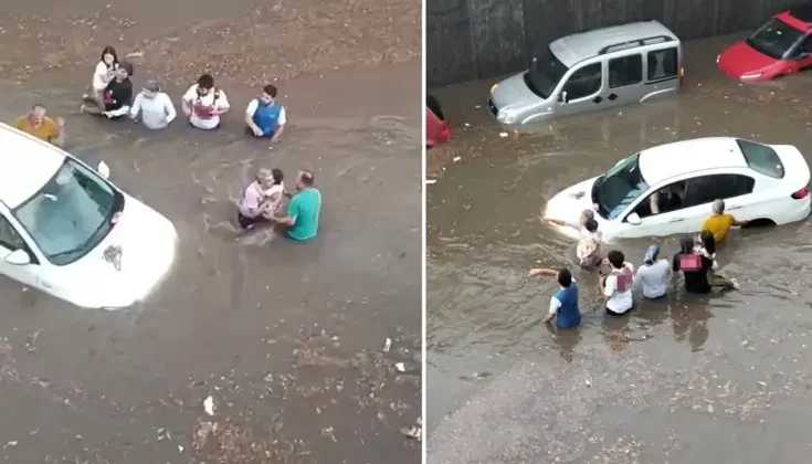 Denizli’de sağanak yağış hayatı felç etti, onlarca vatandaş alt geçitte mahsur kaldı