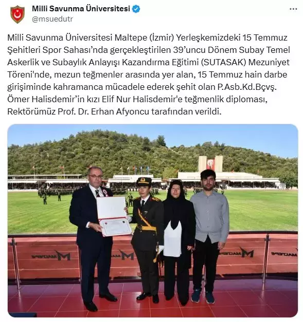 Şehit Ömer Halisdemir'in kızı Elif Nur Halisdemir teğmen oldu