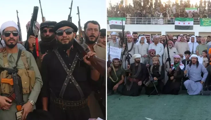 Silahlarıyla stadyumda toplanıp terör örgütü PKK/YPG’ye meydan okudular