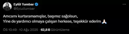 Ünlü oyuncu Eylül Tumbar, Balıkesir'deki 6.1'lik depremde amcasını kaybetti